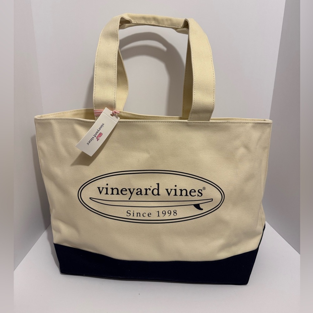 Martha's Vineyard Vines Surf Logo Canvas Tote Bag Summer Time Beach X-Large NWT